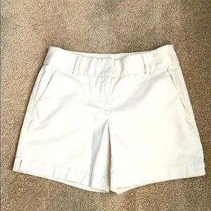LOFT Cream Bermuda Shorts Structured Cotton Blend